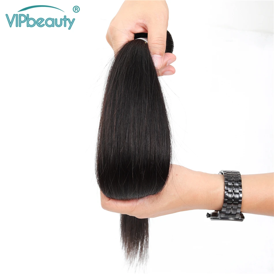 VIPBEAUTY, бразильские волнистые пряди, с закрытием, Remy, человеческие волосы, 3 пряди, с закрытием, прямые волосы для наращивания