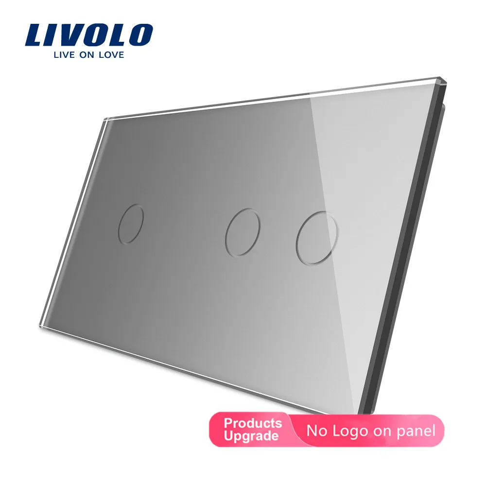 Livolo роскошное 7 цветов жемчужное Хрустальное стекло, 151 мм* 80 мм, стекло только стандарт ЕС, двойная стеклянная панель, C7-C1/C2-11, только панель, без логотипа - Цвет: Grey-No logo