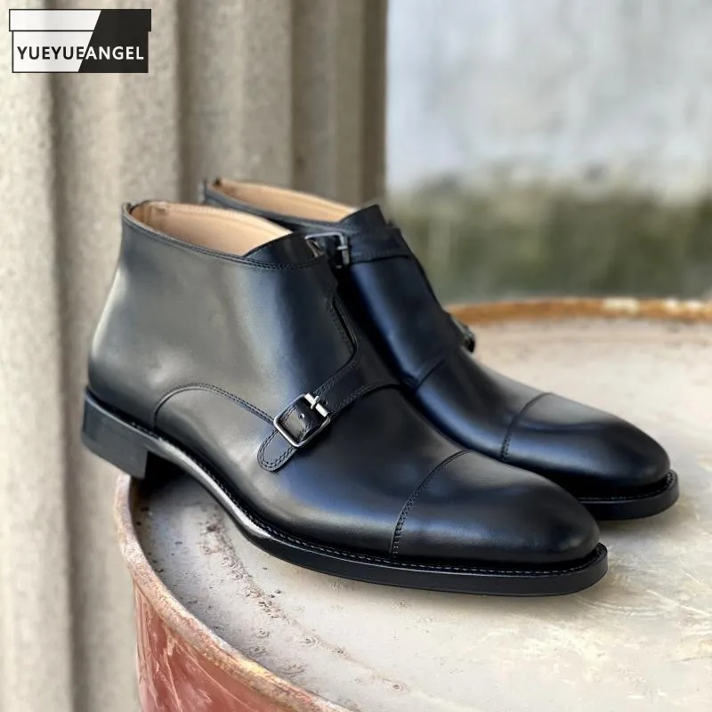 

High Quality 100% Genuine Leather Shoes Men Handmade Britain Style Ankle Boots Designer Business Casual Pointed Toe Mens Boots