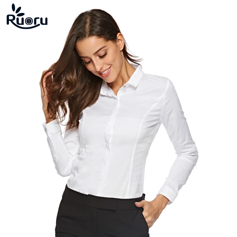 Ruoru Body elegante de larga mujer, blusas blancas para camisa de trabajo de oficina, de moda| | - AliExpress
