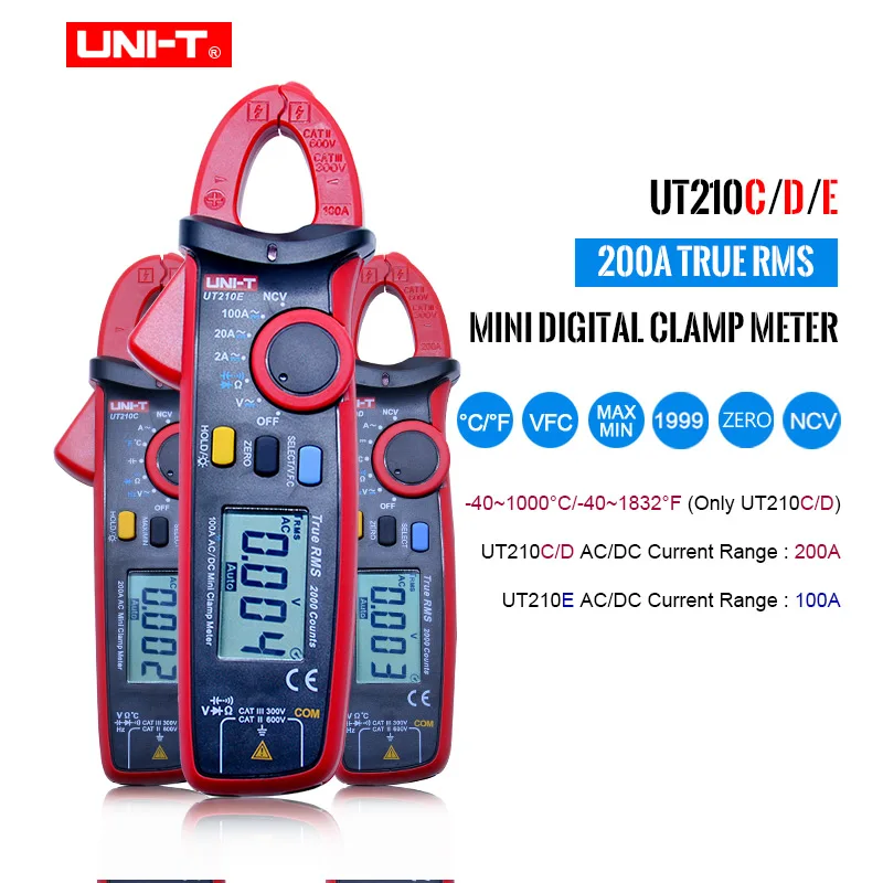 

Mini Digital Clamp Meters AC/DC Current Voltage UNI-T UT210 Series True RMS Auto Range VFC Capacitance Non Contact Multimeter