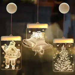 Сказочный теплый белый Рождественский оконный присоска абажур-колокольчик для лампы олень Рождественское дерево снежинка Знак дизайн