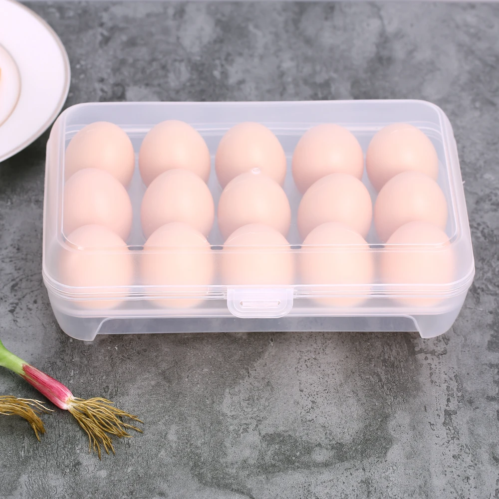 

15 Eggs Tray Holder Kitchen Refrigerator Egg Storage Box Food Fruits Organizer Container with Lid Transparent Case Egg Box
