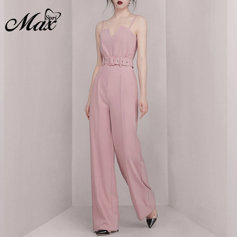 Женский офисный комбинезон Max Spri модный цельный на бретельках с v-образным