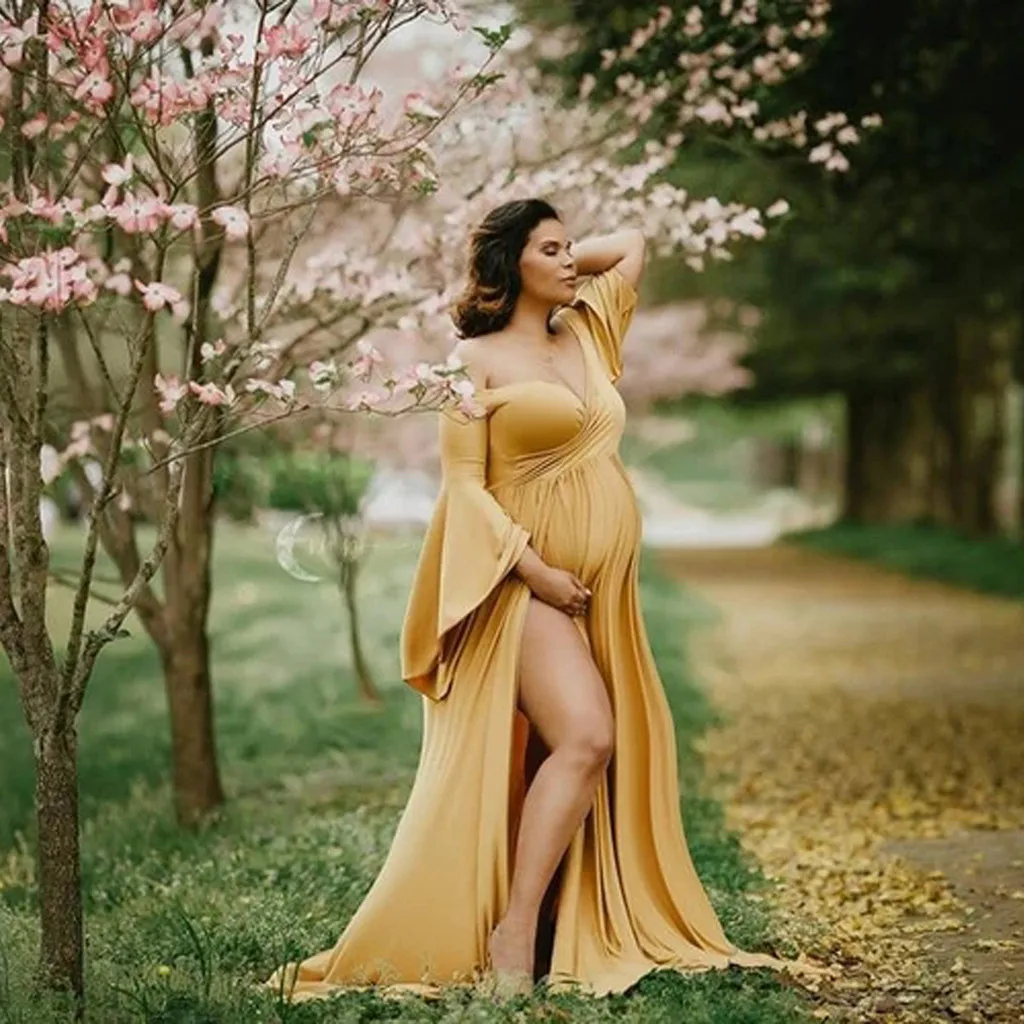 Женский реквизит для фотосессии платье для беременных с открытыми плечами и длинным рукавом Одежда для беременных Платья для фотосессии