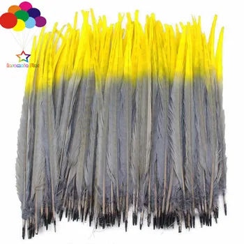 

New natural 40-45CM (16-18 inches) pheasant tail dyed gray plus yellow 50-200PCS DIY decoration craft jewelry feathers