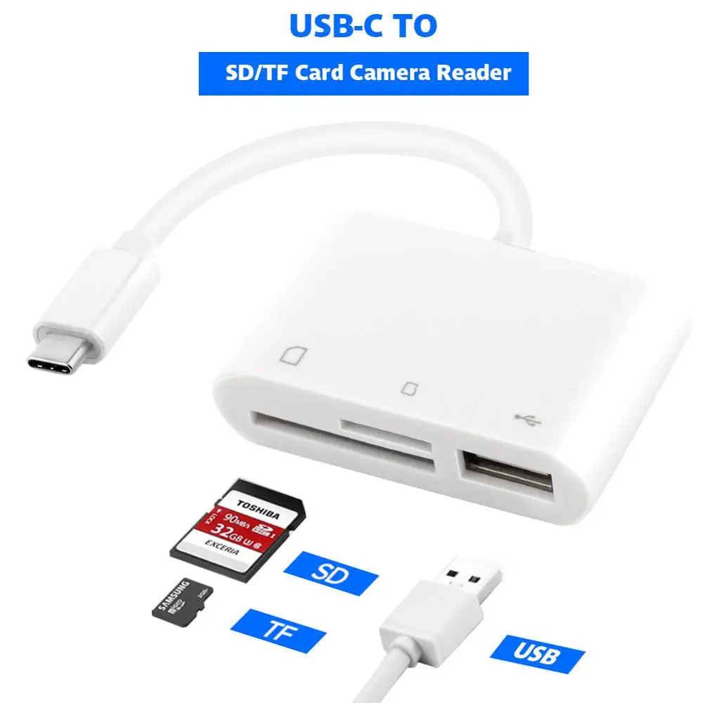 Адаптер для чтения карт памяти 3 в 1 USB C SD/TF iPad Pro Samsung Galaxy S9/S8 Huawei P20Pro и т. Д. |