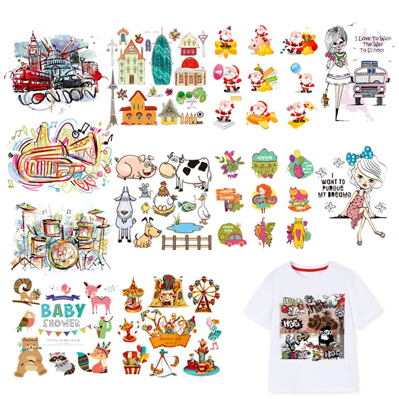 

Iron on Transfers Patches Christmas Party Heat Transfers Stickers For Clothes Patch DIY T-shirt Badges Applique Print F