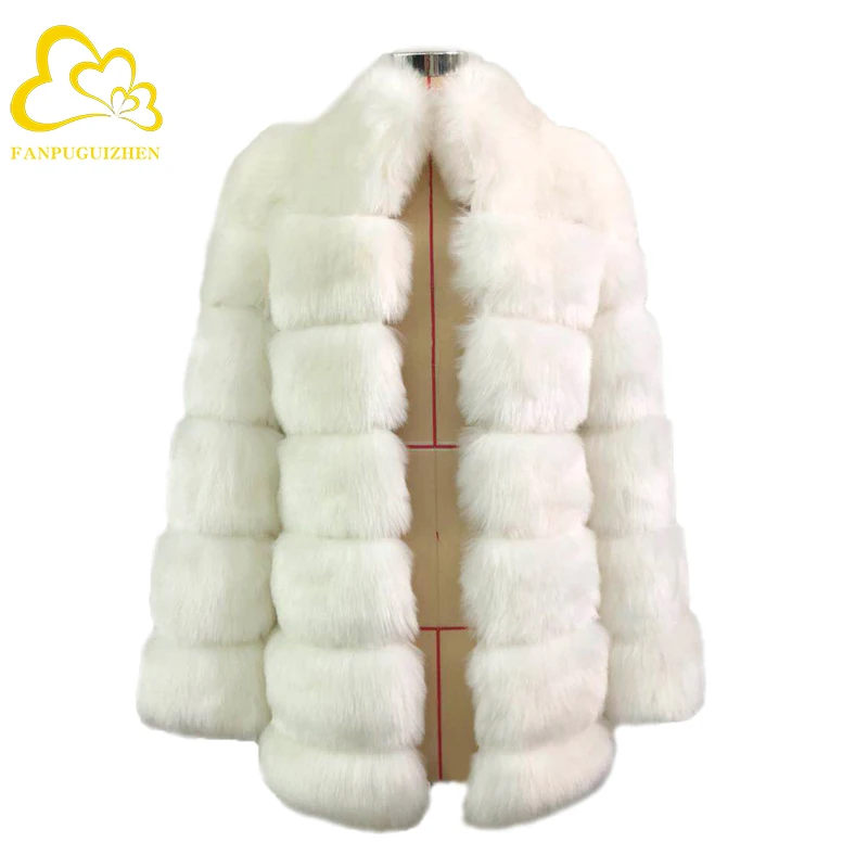 FANPUGUIZHEN S-3XL Winter Luxury Faux Fox Fur Coat Slim Long High Quality Faux Fur Jacket Women Thicken Warm Fake Fur Coats long puffer coat Coats & Jackets
