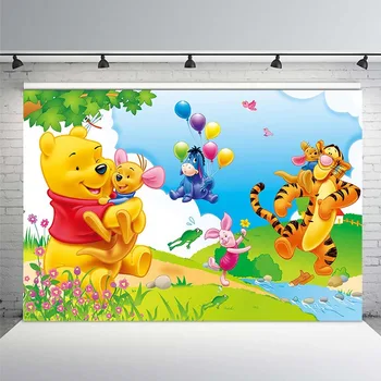 

Comophoto Photography backdrops Green Grass Winnie Piglet Eeyore Tiger Flowers Sky birthday party Custom Photo Studio Background