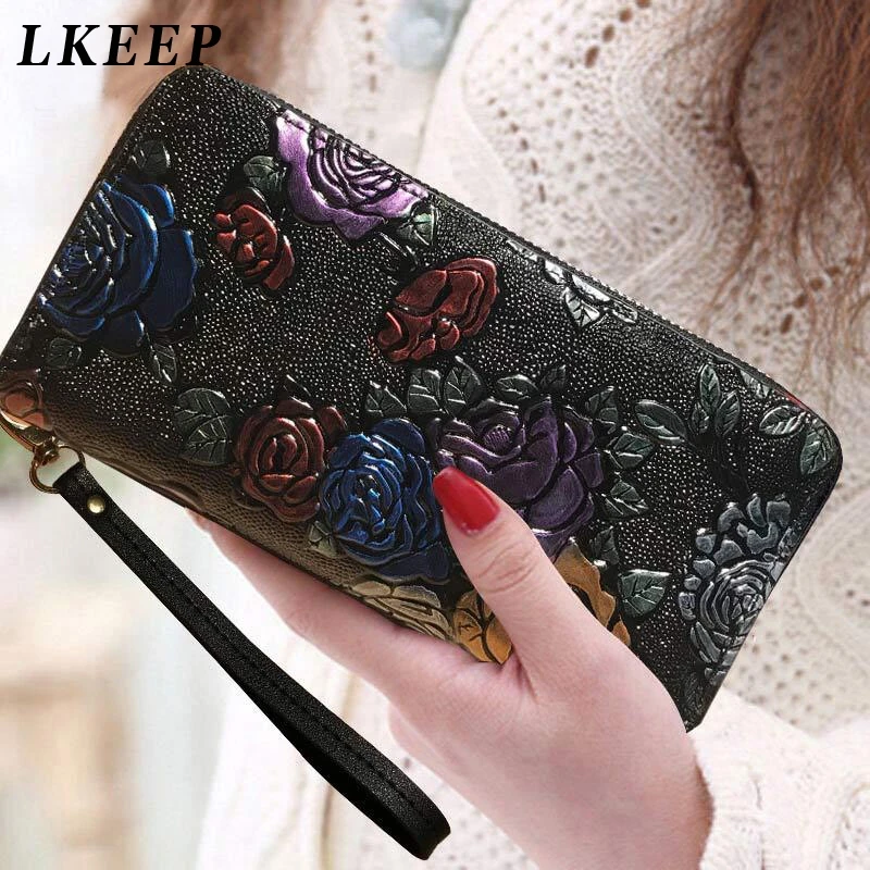 Women Long Wallet Leather 3D Embossing Rose Dragonfly Butterfly Lady Clutch Bag Large Capability Female Zipper Purse | Багаж и сумки
