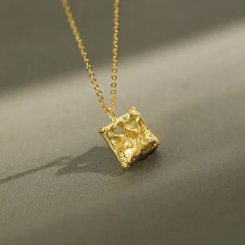 

Real sterling 925 silver irregular sqaure pendant necklace women, casual new 2020 gold color necklaces & pendants jewellery
