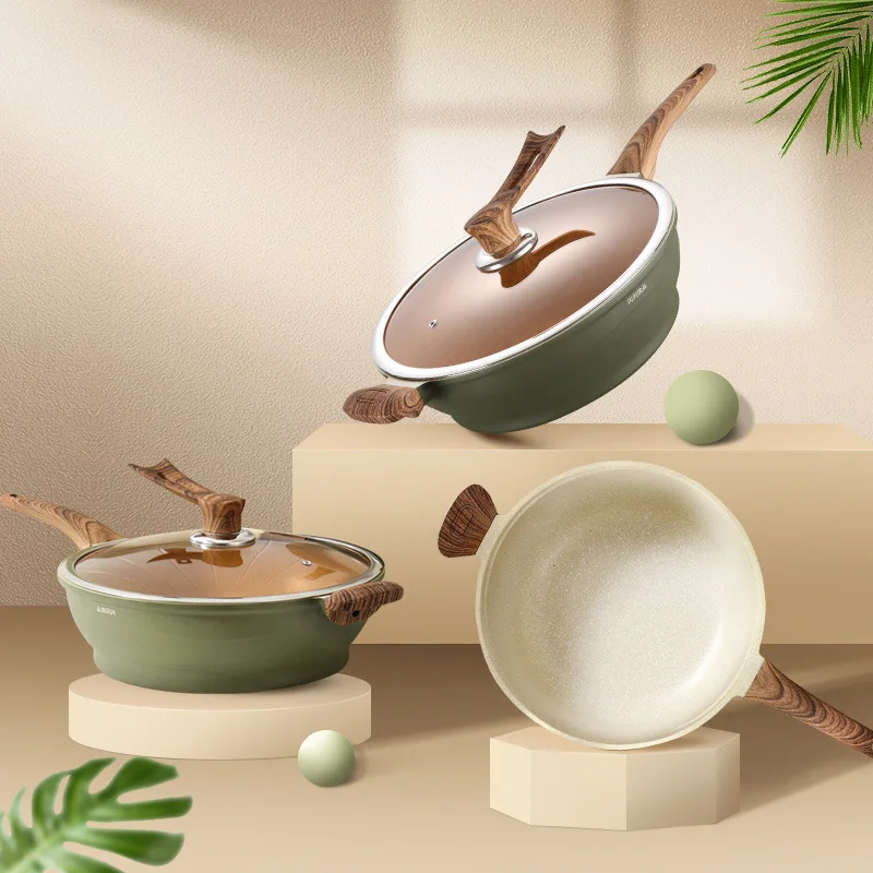 

Medical Stone Non-stick Pot Wok Electromagnetic Furnace Fuel Gas Household Flat-bottom Pot Multi-functional Non-stick Frying Pan