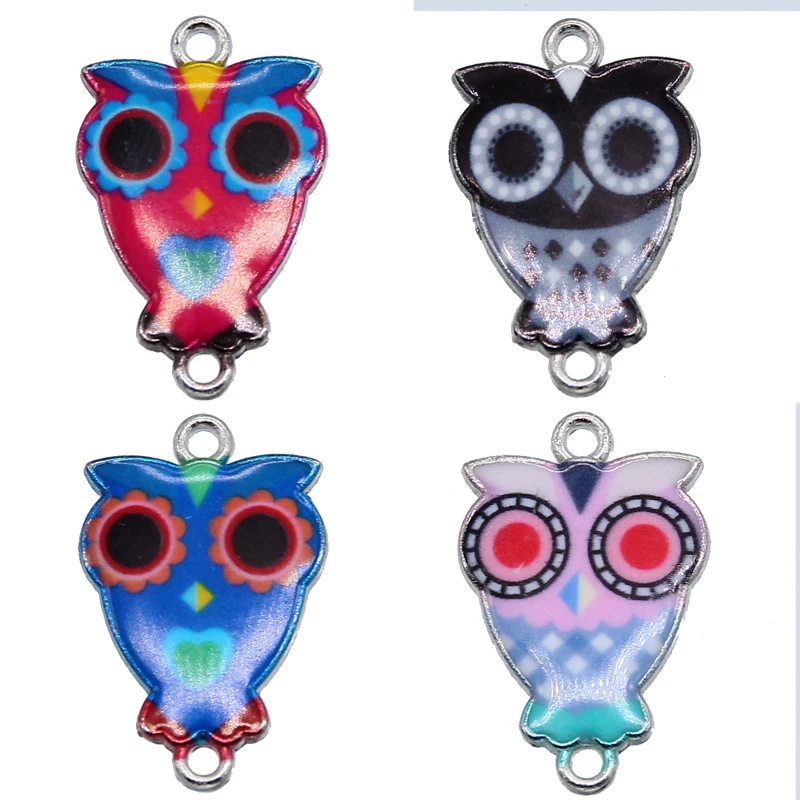 5 шт. смешанные цвета эмаль капля животное Сова браслет соединитель для женщин и
