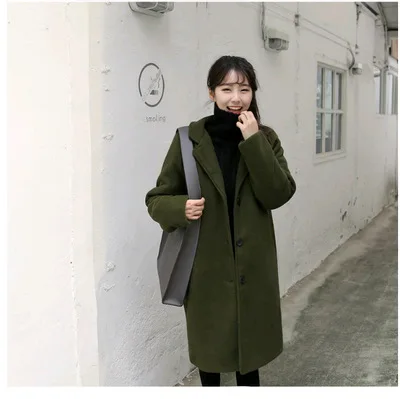 army green Autumn Winter New Women loose Medium Length Woolen Coat Female Fashion Casual Jackets Thick Warm Solid Color Coats CA3348 - Цвет: army green