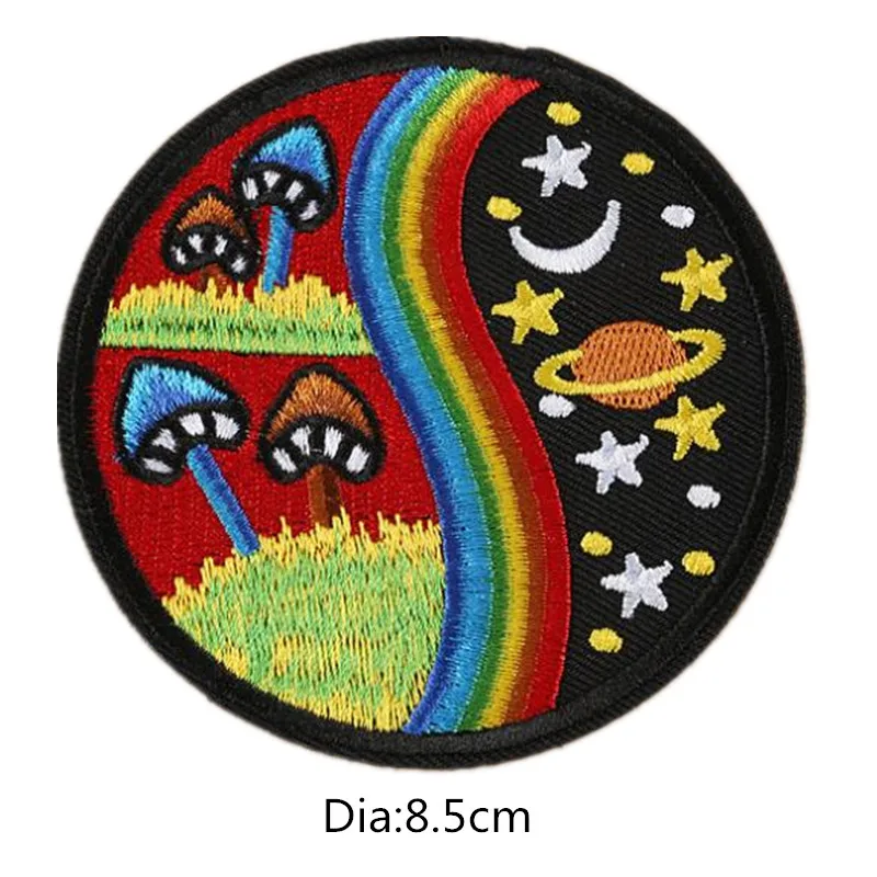 

Mushroom Rainbow Hippie Cosmic Boho Retro Love Peace Applique Iron On Patch Space Moon And Star