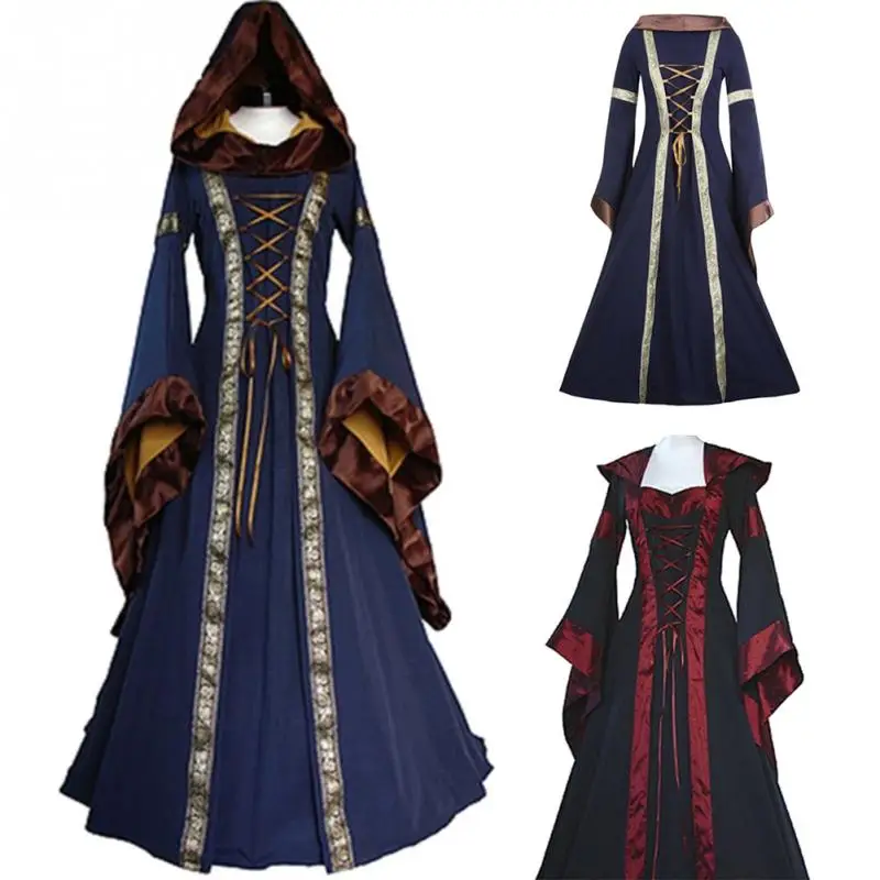 

@ Halloween Cosplay Costumes Scary Vampire Witch Costume for Women Medieval Victorian Masquerade Costume Black Fancy Maxi Dress