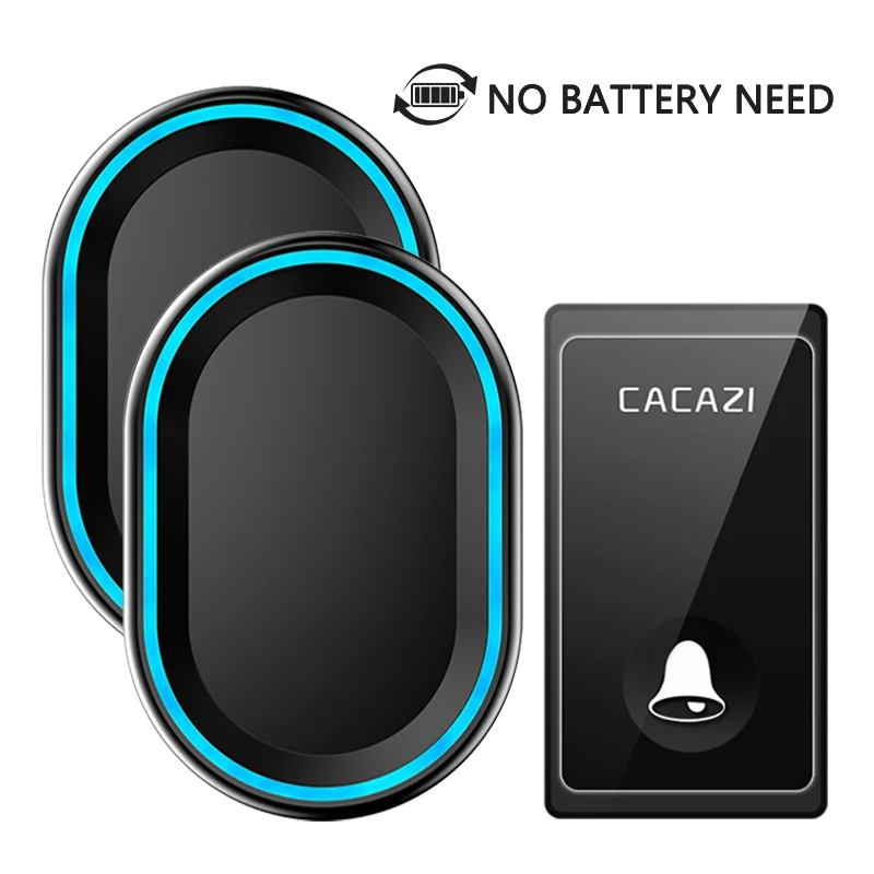 

CACAZI No Battery Required Wireless Doorbell 58 Chimes EU/US/UK Plug Self-powered Waterproof Door bell Intelligent LED Ring Bell