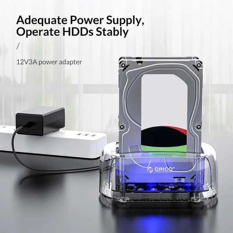 ORICO 2 отсека прозрачный SATA для USB-C USB 3,0 док-станция для 2,5/3,5 дюймов hdd жесткий диск Док-станция для Windows/для MAC/для Linux