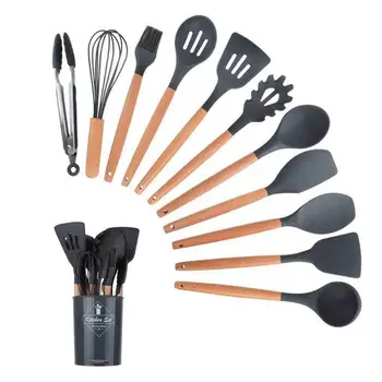 

12pcs Wooden Silicone Kitchen Utensil Nonstick Utensils Cooking Tool Spoon Soup Ladle Spatula Tong Cookware Baking Gadget