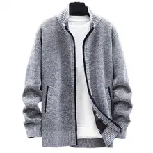 

2021 Men Coat Autumn Korean O-Neck Men's Sweaters with Thick and Velvet Men's Cardigan Knitted Sweatercoats Solid Jacket Male