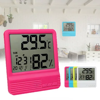 

Multifunction Digital Thermometer Hygrometer Meter Indoor Room Temperature Humidity Monitor Date Time Display With Clock
