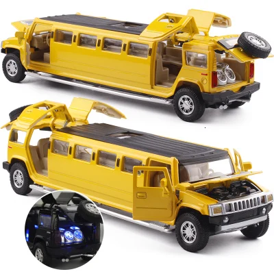 Высокая имитация 1:32 Сплав Hummer Limousine Металл литой автомобиль модель оттягивающийся мигающая детская музыкальная игрушка транспортные средства