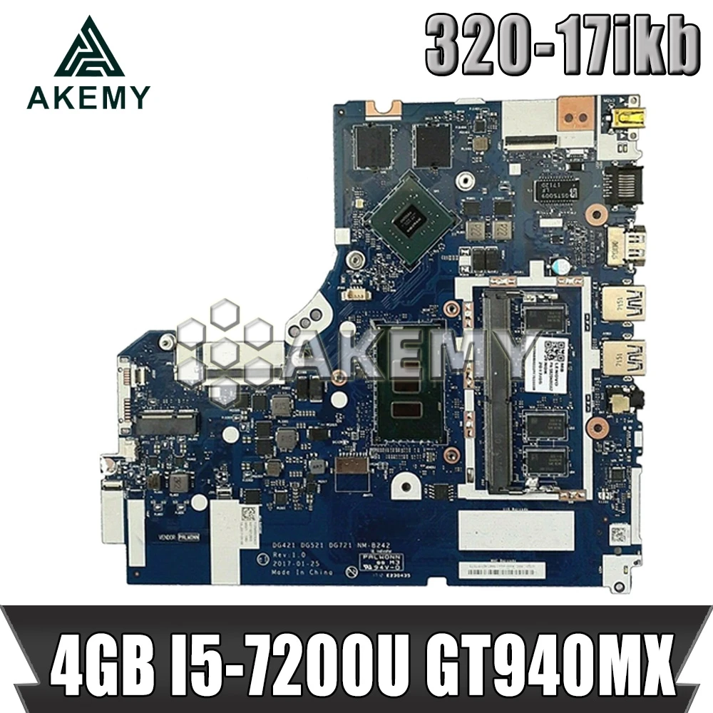 NM B243 Laptop motherboard For Lenovo Ideapad 320 17IKB original mainboard 4GB RAM I5 7200U GT940MX/920MX|Материнские платы| |