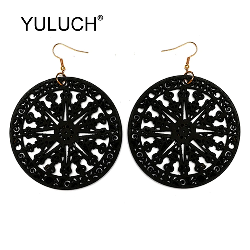 YULUCH 2019 женские круглые полые натуральные деревянные большие серьги-капли модные