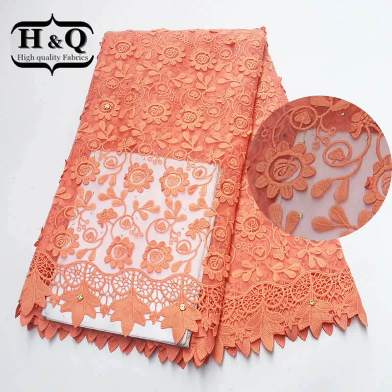 

African Cord Lace Fabric French Tulle Lace Fabric Embroidered Nigerian Lace Fabric with Stones and Rhinestone For Party Dress
