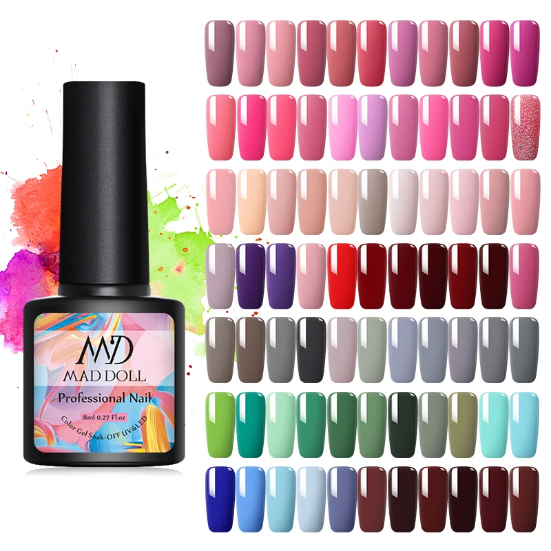 

MAD DOLL 8ml Gel Nail Polish 42 Colors One-shot Gel Soak Off UV Led Gel Varnish Semi Permanent Nails Art Design Gel