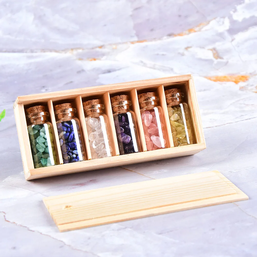 1set Natural Crystal Gravel Specimen Collection Rose Quartz Amethyst Glass Bottle Home Decor lovers Gift Souvenir Wishing Bottle