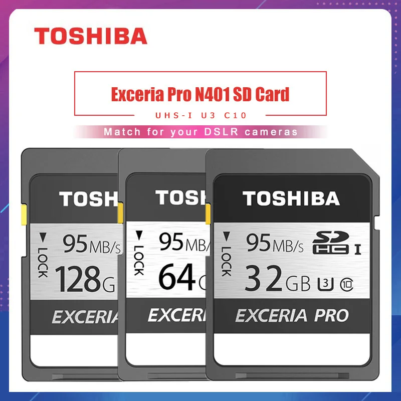 Toshiba Exceria Pro N401 128 Гб 64 SDXC SDHC U3 32 до 95 МБ/с./с класс 10 UHS-i для требовательных фотографов