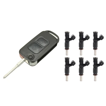 

6 Pcs Fuel Injectors for Bmw 2006-2012 128I 328I X3 X5 Z4 525I & 1 Pcs 2 Button Flip Remote Key Case Hu64 Blade Fob