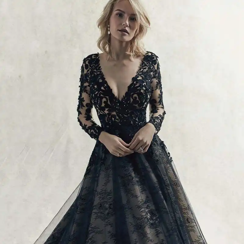 black dress with sleeves for wedding