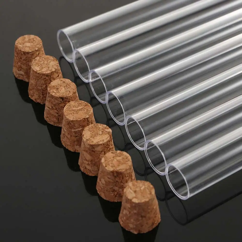 Tubos de ensayo de plástico transparente para laboratorio escolar, recipientes de almacenamiento con tapones, 20 piezas, 12x100MM