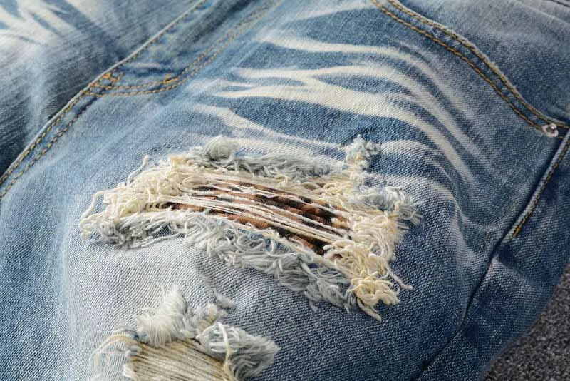 KIOVNO Men's Biker Pleated Jeans Pants Ripped Patchwork Denim Torusers For Male Size  28-40 High Street (5)