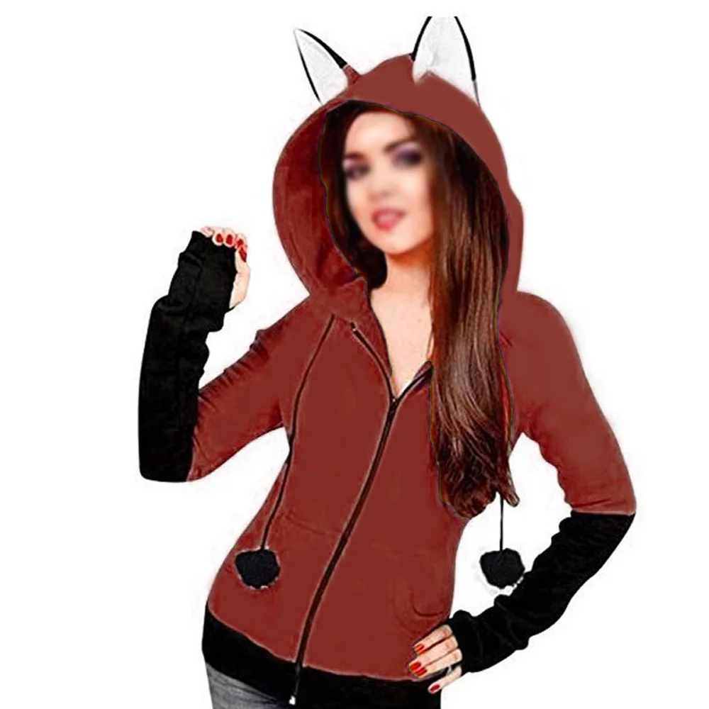 

Women's Jacket Cartoon Zipper Casual Ladies Hoodie Winter Fashion Drawstring Tops Long Sleeve Sweater Plus Size Outwear