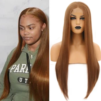 

RONGDUOYI Silky Straight Synthetic Lace Front Wig for Women Heat Resistant Natural Hairline Middle Part Long Woman Wig Hair