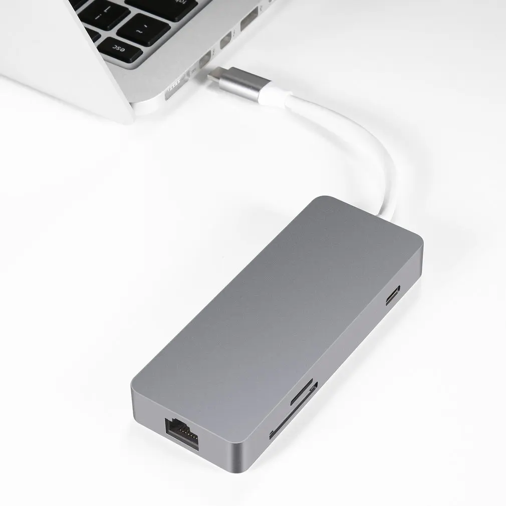 7-в-1 Тип usb-C USB концентратор с LAN Порты и разъёмы Тип с разъемами типа C и конвертер мультимедийного интерфейса высокой четкости 4K видео карта HD TF Card Reader Многофункциональный usb 3,0 концентратор