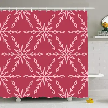 

Shower Curtain Set with Hooks 66x72 Snowflakes Xmas Pattern Snow Red Wrapping Ice Year Winter Ornament Textures Decoration