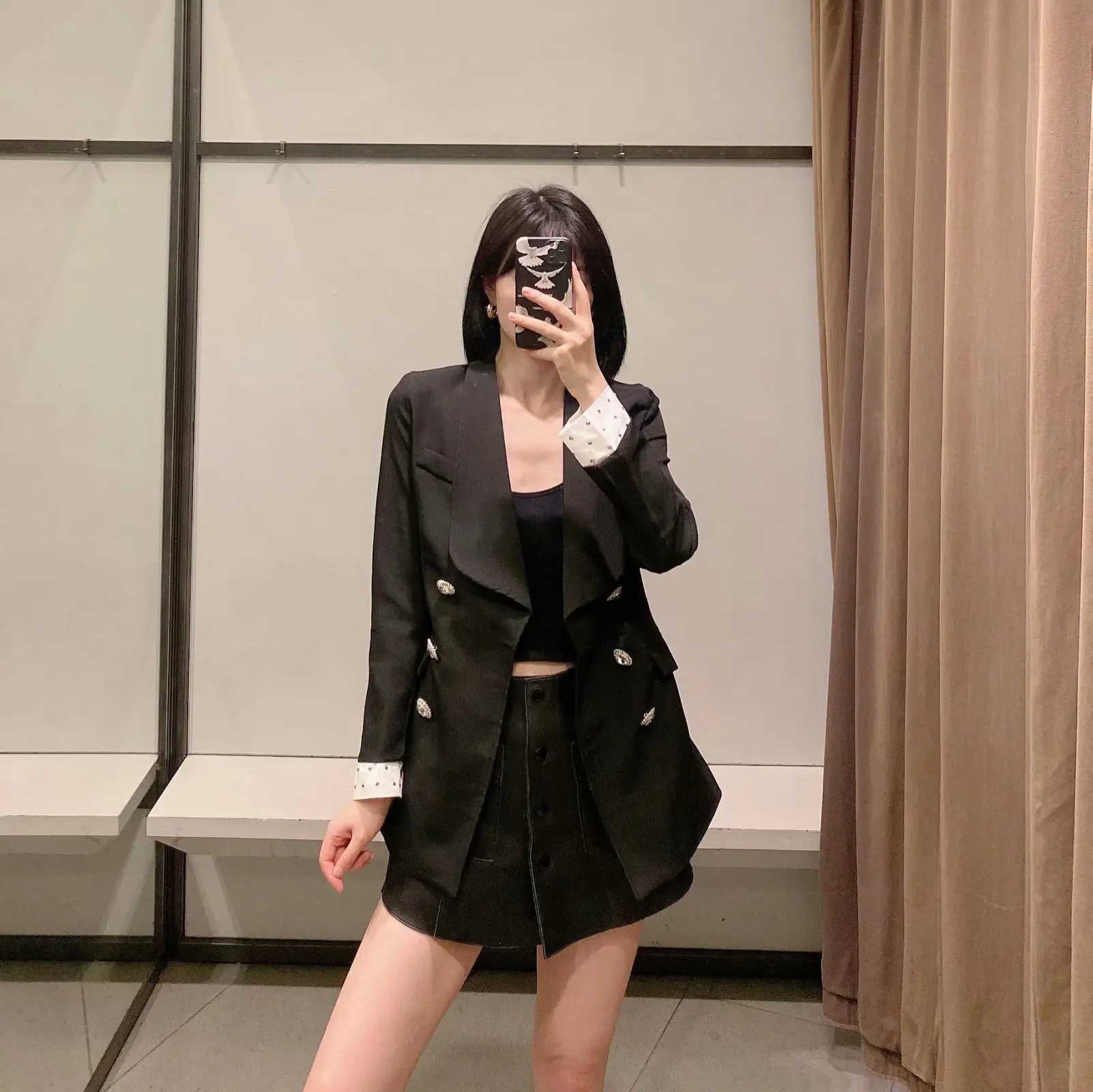 Autumn Winter Women Vintage Black Black Jacket 2020 New Fashion Ladies Double Breasted Slim Suit Coat