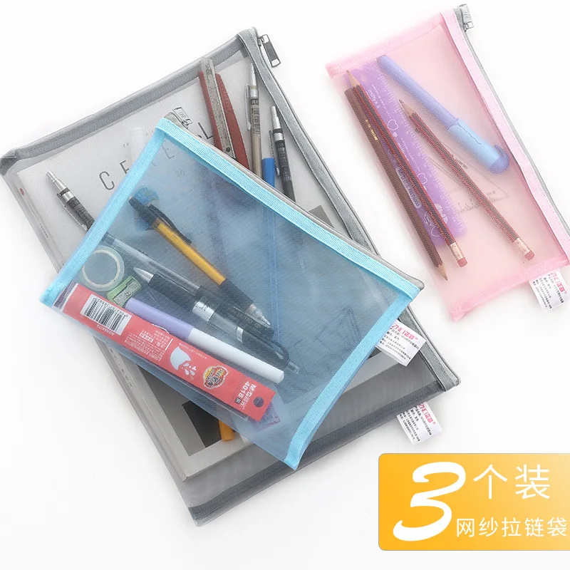 

Positive Color A5/A4 Gauze Zipper Bag Grid Students Office Storage Bag Simple Folder Transparent Bag File Bag