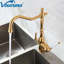 VOURUNA Victoria Золотой кухонный кран Три потока смеситель для раковины RO воды 3 способа кухонный кран