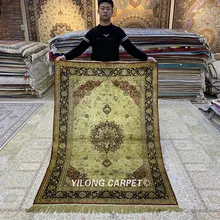 YILONG 4'x6' персидский шелковый Vantage ковер бежевый Тебриз Восточный античный шелковый ковер(LH1012B