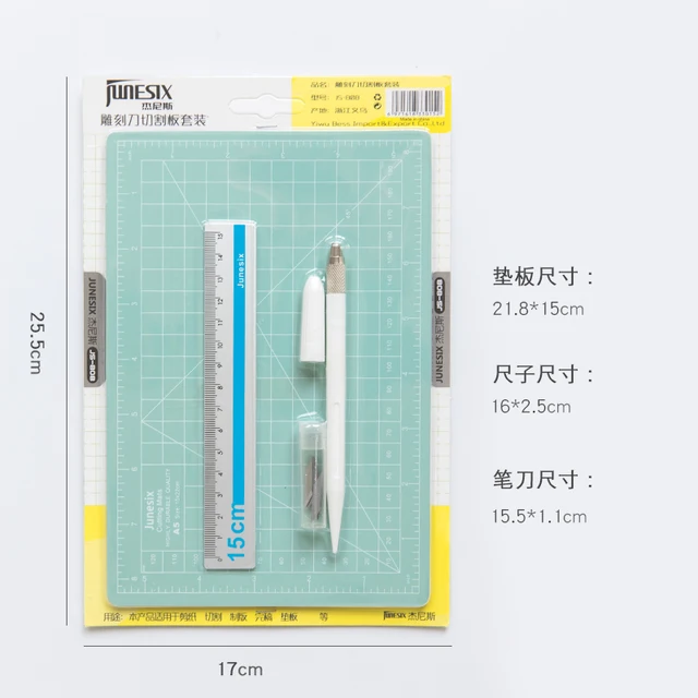 Kawaii creative art pen knife cutting board set small fresh paper cutting pen knife diy hand account tool supplies set 3 pc set Matcha gree