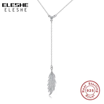 

ELESHE Elegant 925 Sterling Silver Long Leaf Necklaces Pendants with Dazzling Crystal Choker Necklace For Women Jewelry Gift