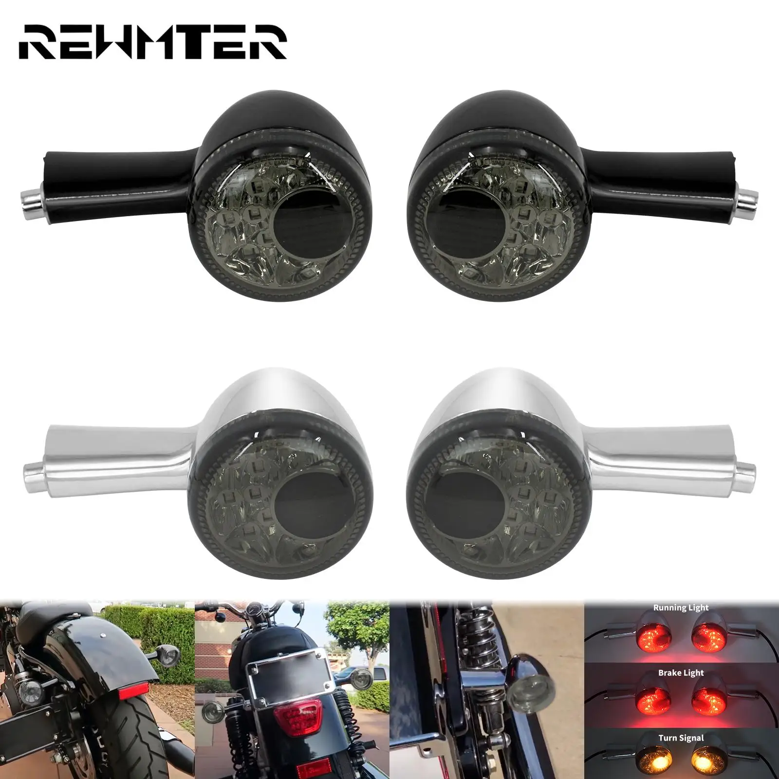 Motorcycle Rear Turn Signals Indicators LED Brake Lights For Harley