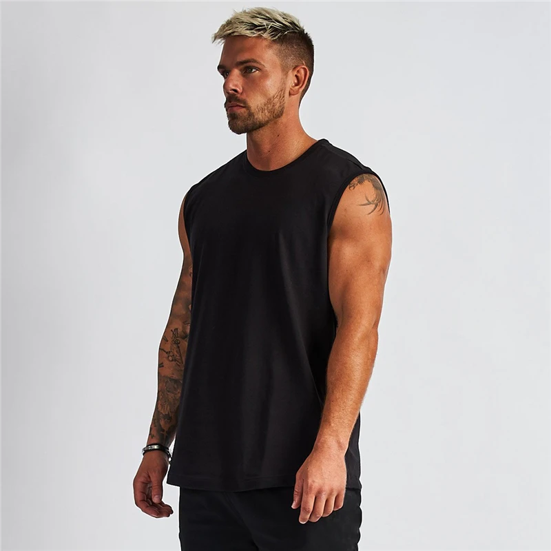 Compression Sleeveless Shirt Fitness Mens Tank Top Cotton Gym Clothing Bodybuilding Stringer Tanktop Muscle Singlet Workout Vest