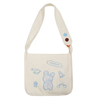 

Preppy Style Canvas Large Capacity Shopping Bag Women's Cotton Embroidered Shoulder Bag Casual Messenger Bag Bolsa Feminina